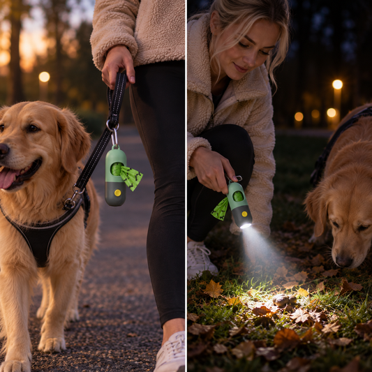 Hundbajspåsehållare med LED-lampa – Perfekt för mörka kvällspromenader